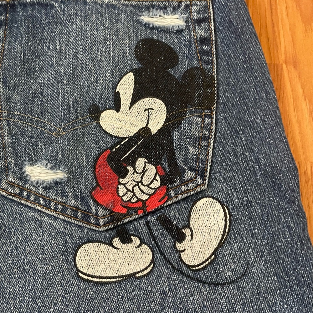 AE DISNEY MICKEY MOUSE Distress Slim Jeans DONALD DUCK GOOFY PLUTO Unisex 32X34 - Picture 7 of 16